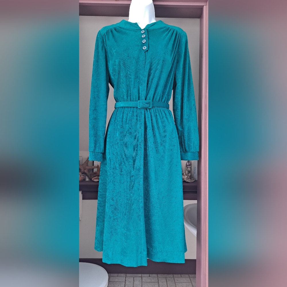 WIVES DRESS Serena Joy Vintage KAY WINDSOR Belt Velour Teal Dress Handmaids Tale